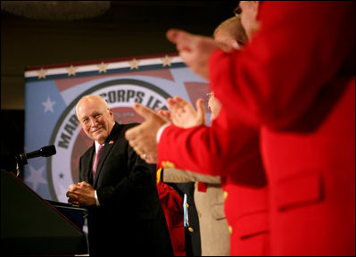 Vice President Dick Cheney receives a welcome, Monday, August 6, 2007, to the 84th National Convention of the Marine Corps League in Albuquerque, N.M. The Marine Corps League is the only federally chartered U.S. Marine Corps-related veterans organization and credits its founding in 1923 to World War I hero, then Major General Commandant John A. Lejeune.