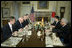 Vice President Dick Cheney holds a breakfast meeting with Japanese Chief Cabinet Secretary Yasuhisa Shiozaki and Japanese officials at the U.S. Ambassador's residence in Tokyo, Wednesday, February 21, 2007. Seated with the Vice President, from left, is Assistant to the Vice President for National Security Affairs John Hannah, U.S. Ambassador to Japan Thomas Schieffer, and Chief of Staff to the Vice President David Addington.
