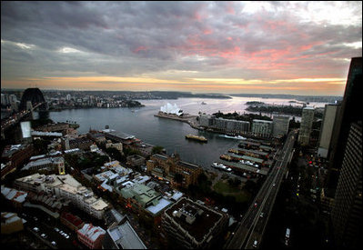 A pastel sky is seen Friday morning, Feb. 23, 2007, over Sydney, Australia, where Vice President Dick Cheney is currently on a three-day visit.