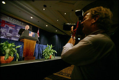 Vice President Dick Cheney addresses the Australian-American Leadership Dialogue, Friday, Feb. 23, 2007 in Sydney. The Australian American Leadership Dialogue is a private diplomatic initiative focused on the utility of the bilateral relationship between the United States and Australia.