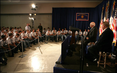 Vice President Dick Cheney answers a question from a student during the Wyoming Boys' State Conference, Sunday, June 3, 2007, in Douglas, Wyo. The Vice President spoke about Iraq, domestic issues and his experience as a Wyoming Boys' State participant in 1958.
