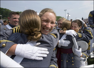  Graduates of the U.S. Military Academy Class of 2007 embrace Saturday, May 26, 2007, at the completion of commencement ceremonies in West Point, N.Y. 
