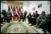 Vice President Dick Cheney and U.S. officials meet with Iraqi President Jalal Talabani Wednesday, May 9, 2007, at the U.S. Embassy in Baghdad. 