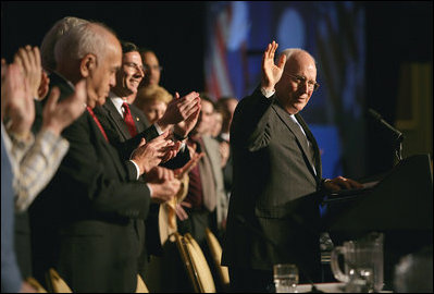 Vice President Dick Cheney receives a welcome before delivering his remarks at the 35th Conservative Political Action Conference Thursday, Feb. 7, 2008, in Washington D.C.