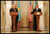 Vice President Dick Cheney and Kazakh President Nursultan Nazarbayev speak to the press following their meeting at the Presidential Palace in Astana, Kazakhstan, Friday, May 5, 2006. In his remarks the Vice President said, "The vision we affirm today is a community of sovereign states that grow in liberty and prosperity, trade and freedom and strive together for a century of peace. Standing in this modern capital city, I am proud to affirm the strong ties between Kazakhstan and the United States."