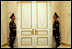 Soldiers stand at attention inside the Presidential Palace in Astana, Kazakhstan, the setting for a series of meetings held by Vice President Dick Cheney and Kazakh President Nursultan Nazarbayev, Friday, May 5, 2006.