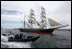A clipper ship and an Australian security boat travel alongside Vice President Cheney and Australian Prime Minister John Howard as they cruise Sydney Harbor, Feb. 24, 2007. White House photo by David Bohrer