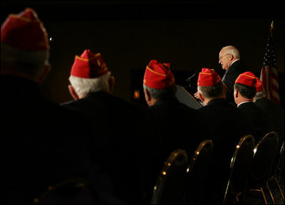 Members of the American Legion listen to Vice President Dick Cheney as he delivers remarks to the American Legion Washington Conference in Washington, Tuesday, February 28, 2006. During his address the Vice President commended those who have served in uniform and thanked the veterans for their service and support of the military.