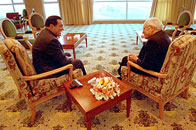 Vice President Dick Cheney talks privately with Egyptian President Hosni Mubarak in Sharm El-Sheikh, Egypt, March 13. "There is a close friendship between our two countries," said the Vice President at a joint press briefing later that day. "We have a common interest in assuring a stable, peaceful and prosperous future for all the people of the region."