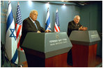 Israel's Prime Minister Ariel Sharon and Vice President Dick Cheney discuss a vision of peace for Israel and Palestine as they conduct a press briefing in Jerusalem, Israel, March 19. "It is our hope that the current violence and terrorism will be replaced by reconciliation and the rebuilding of mutual trust," said the Vice President.