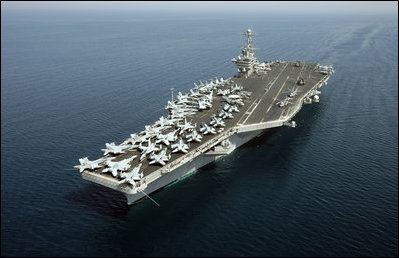 The Nimitz-class nuclear-powered supercarrier USS John C. Stennis is seen Friday, May 11, 2007. Currently deployed to the Persian Gulf, the carrier welcomed Vice President Dick Cheney for a classified briefing and rally for the carrier's crew.