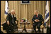 Vice President Dick Cheney meets with Israeli President Shimon Peres Sunday, March 23, 2008 at the presidential residence in Jerusalem. During the meetings Vice President Cheney expressed America's commitment to move forward with the Middle East peace process while addressing threats to both Israel and the U.S.