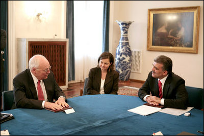 Vice President Dick Cheney meets with President Abdullah Gul of Turkey Monday, March 24, 2008 in Ankara, Turkey to discuss Afghanistan, northern Iraq and energy security.