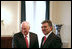 Vice President Dick Cheney shakes hands with President Gul of Turkey Monday, March 24, 2008 during their meeting at the presidential residence in Ankara, Turkey.