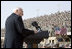Vice President Dick Cheney delivers remarks Tuesday, March 18, 2008 to U.S. troops during a rally at Balad Air Base, Iraq. "During this deployment, ladies and gentlemen, you've seen incredible progress on the ground in Iraq -- not just as witnesses, but as participants," said the Vice President, adding, "The President and I, and your fellow citizens, want nothing more than have you and all of your comrades return home safely at the end of this tour of duty. We're going to do everything we can to make that happen."