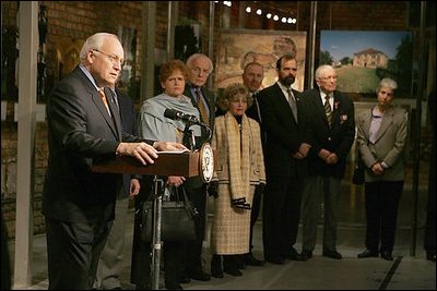 Vice President Dick Cheney addresses holocaust survivors and their family members during a reception at the Galicia Jewish Museum in Krakow, Poland, Wednesday, Jan. 26, 2005. Vice President Cheney leads a U.S. delegation to Poland to commemorate the 60th Anniversary of the Liberation of the Auschwitz-Birkenau Concentration Camp. 