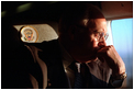 Vice President Dick Cheney looks out the window of Marine Two, the Vice President's helicopter, as he returns to the White House from an undisclosed location Sept. 12, 2001.