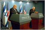 Israel's Prime Minister Ariel Sharon and Vice President Dick Cheney discuss a vision of peace for Israel and Palestine as they conduct a press briefing in Jerusalem, Israel, March 19. "It is our hope that the current violence and terrorism will be replaced by reconciliation and the rebuilding of mutual trust," said the Vice President.