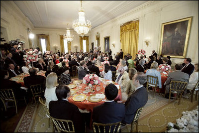 President Hu Jintao addresses the guests during a luncheon for the Chinese leader in the East Room Thursday, April 20, 2006.