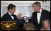 President George W. Bush and President Nicolas Sarkozy of France raise their glasses in toast Tuesday, Nov. 6, 2007, during dinner in the State Dining Room in the honor of the French leader.