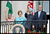 President Bush stands with India's Prime Minister Dr. Manmohan Singh, Laura Bush and Singh's wife, Mrs. Gursharan Kaur, Monday, July 18, 2005 during the Prime Minister's official visit to the White House. 