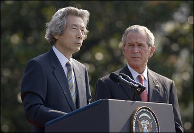 Prime Minister Junichiro Koizumi of Japan speaks during the arrival ceremony on the South Lawn Thursday, June 29, 2006. "I sincerely hope that my visit this time will enable our two countries to continue to cooperate and double-up together, and as allies in the international community make even greater contributions to the numerous challenges in the world community," said the Prime Minister.