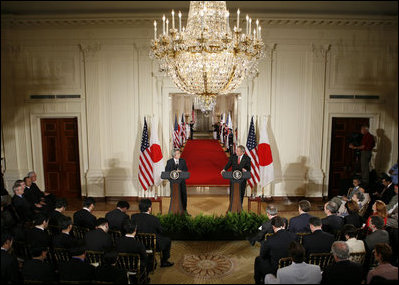 President George W. Bush and Japan’s Prime Minister Junichiro Koizumi are seen at their joint press availability Thursday, June 29, 2006, in the East Room of the White House.