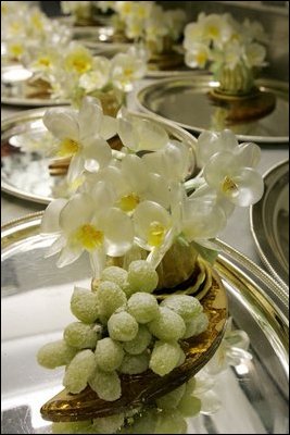 Specially designed dessert plates are seen, Wednesday, Nov. 2, 2005, in the White House kitchen, in preparation for the official dinner for the Prince of Wales and Duchess of Cornwall.