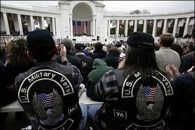 "The willingness of America's veterans to sacrifice for our country has earned them our lasting gratitude., we celebrate and honor the patriots who have fought to protect the democratic ideals that are the foundation of our country. said President Bush in his remarks at the Arlington National Cemetery on Veterans Day, Nov. 11, 2003. 